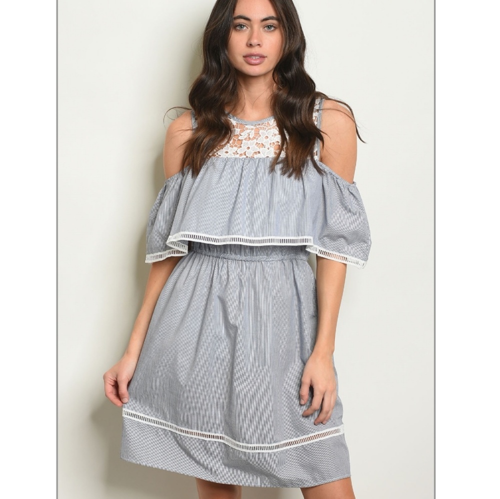 Stripe dress with white floral lace